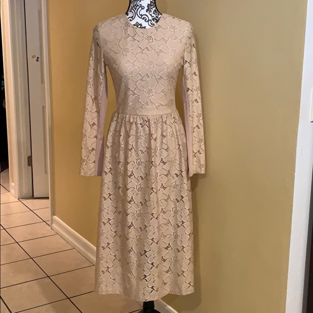 H&M Blush pink lace long sleeve dress
